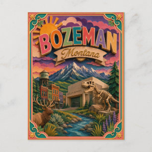 Postal Arte en Papel de Bozeman Montana PopCut Estados