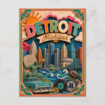 Arte en Papel de Detroit Míchigan PopCut Estados