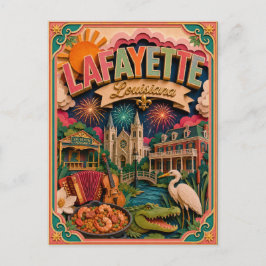 Postal Arte en Papel de Lafayette Louisiana PopCut Estado