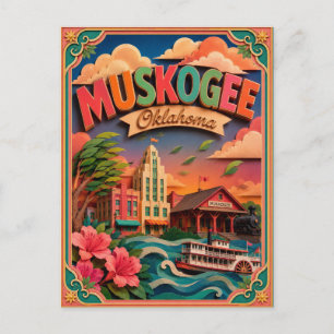 Postal Arte en Papel de Muskogee Oklahoma PopCut Estados