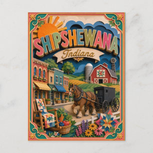 Postal Arte en Papel de Shipshewana Indiana PopCut Estado
