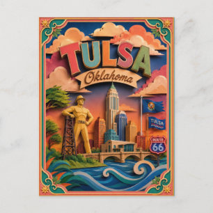 Postal Arte en Papel de Tulsa Oklahoma PopCut Estados