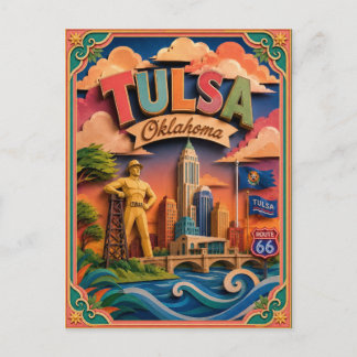 Postal Arte en Papel de Tulsa Oklahoma PopCut Estados