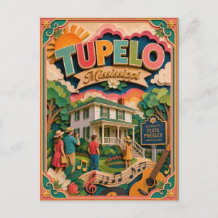 Postal Arte en Papel de Tupelo Mississippi PopCut Estados