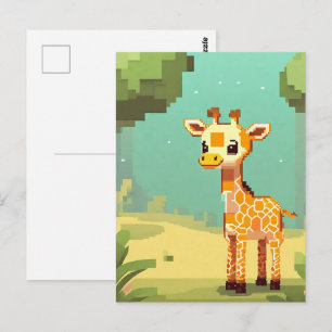 Postal Arte en píxeles de jirafa bebé linda