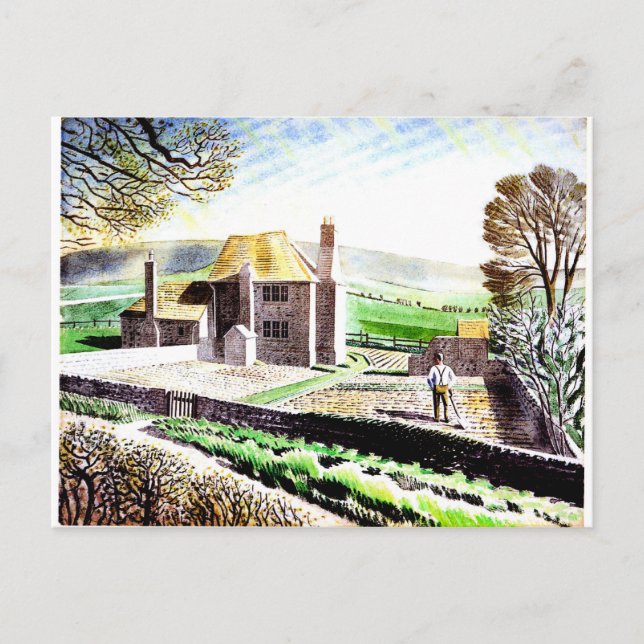 Postal Arte Eric Ravilious, cabaña de Shepherd (Anverso)