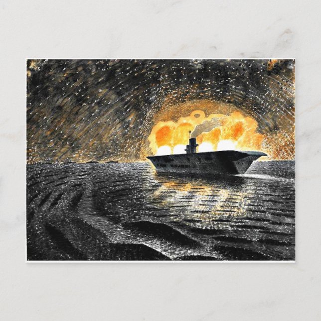 Postal Arte Eric Ravilious, HMS Ark Royal en acción (Anverso)