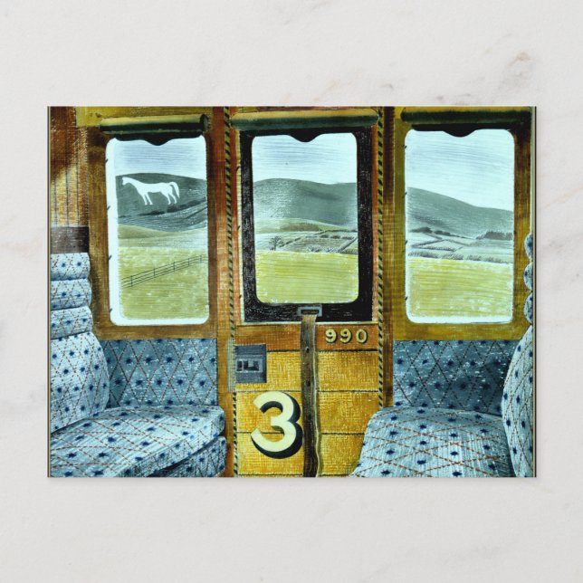 Postal Arte Eric Ravilious, paisaje de tren (Anverso)