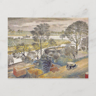 Postal Arte Eric Ravilious, río Támesis, Chiswick Eyot