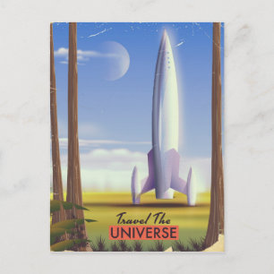 Postal Arte espacial retro del universo viajero.