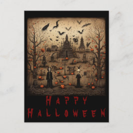 Postal Arte esquelético de Halloween