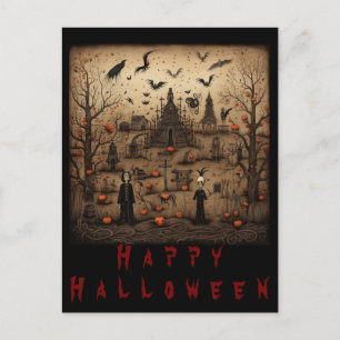 Postal Arte esquelético de Halloween