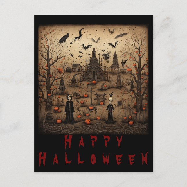 Postal Arte esquelético de Halloween (Anverso)