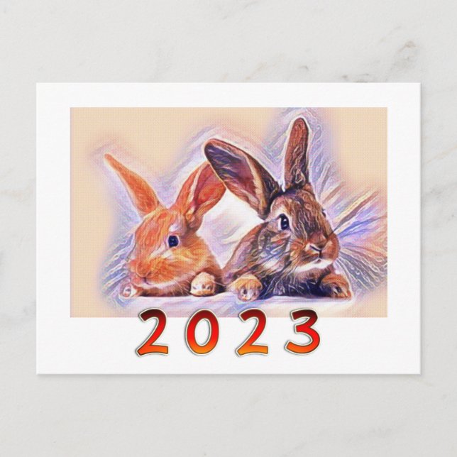 Postal Arte estilizado del Año Chino del Conejo 2023 (Anverso)