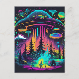 Postal Arte fantástico de ovnis psicodélicos