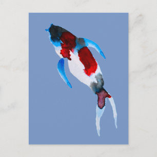 Postal Arte fino de acuarela de pescado de Koi