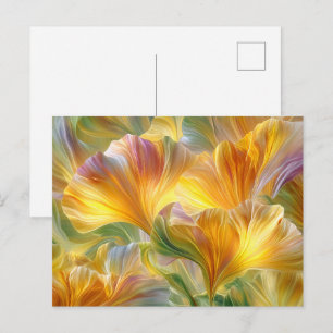 Postal Arte floral abstracto con pétalos amarillos