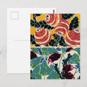 Postal Arte Floral Abstracto de Magenta y Naranja Vibrant