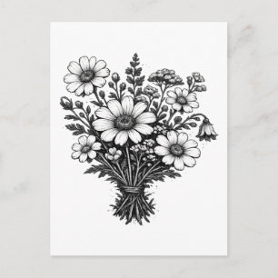 Postal Arte floral botánico linóleo de flores silvestres 