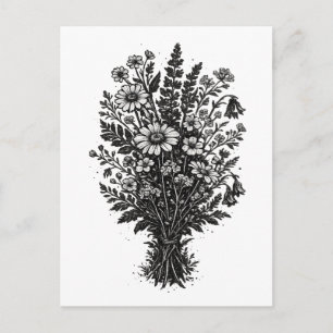 Postal Arte floral botánico linóleo de flores silvestres 