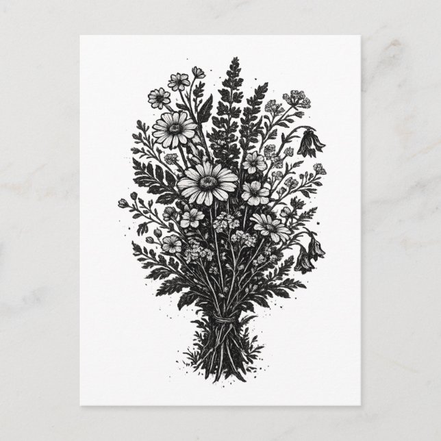 Postal Arte floral botánico linóleo de flores silvestres  (Anverso)