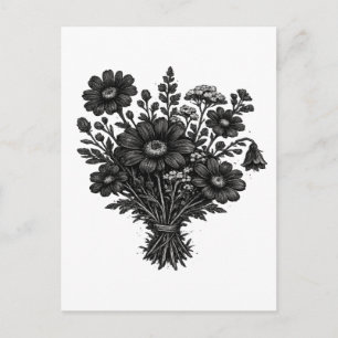 Postal Arte floral botánico linóleo de flores silvestres