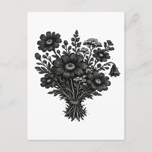 Postal Arte floral botánico linóleo de flores silvestres  (Anverso)