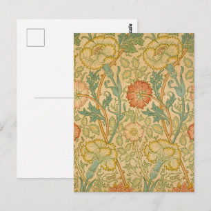 Postal Arte floral de borde de rosa rosa William Morris