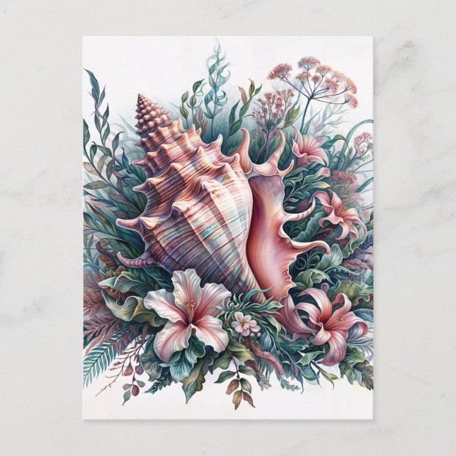 Postal Arte floral de concha de caracol (Anverso)