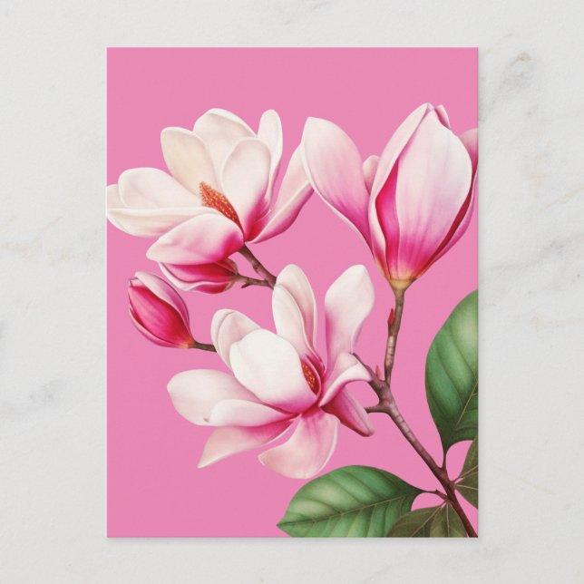 Postal Arte floral de flores rosadas simple y elegante (Anverso)