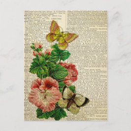 Postal Arte floral de la mariposa en la página del