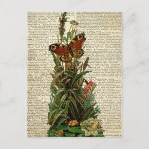 Postal Arte floral de mariposa en la página del diccionar
