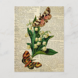 Postal Arte floral de mariposa en la página del diccionar