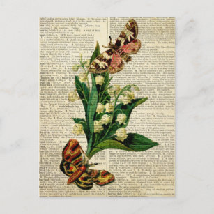 Postal Arte floral de mariposa en la página del diccionar