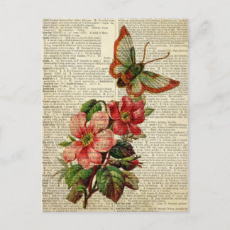 Postal Arte floral de mariposa en la página del diccionar