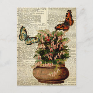 Postal Arte floral de mariposa en la página del diccionar