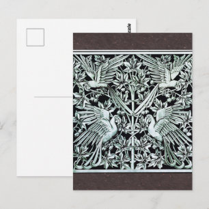 Postal Arte Floral de Pájaros Loros Art Nouveau Antiguo