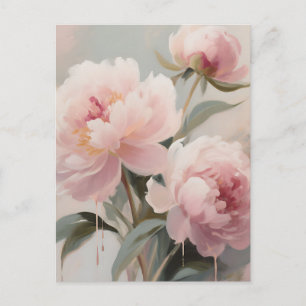 Postal Arte floral de peonías rosadas suaves