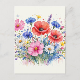 Postal Arte floral de ramo de pradera de flores silvestre