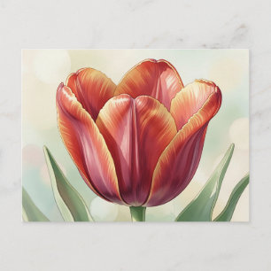 Postal Arte floral de tulipán rojo vibrante