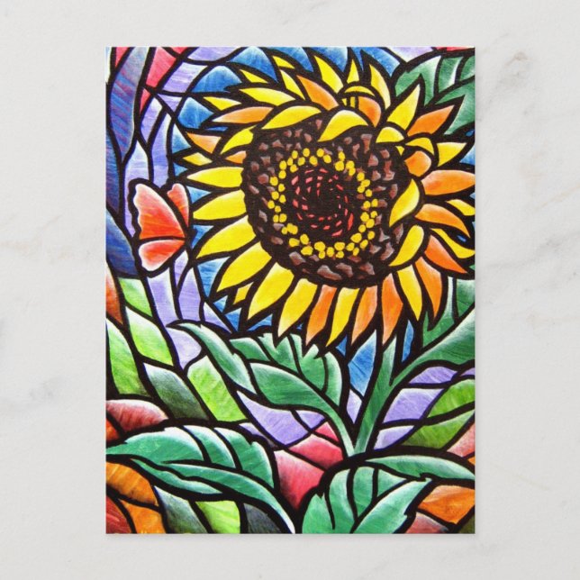 Postal Arte floral elegante de girasol amarillo moderno (Anverso)