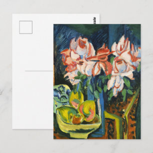 Postal Arte Floral Expresionista de Rosas Rosadas de Kirc