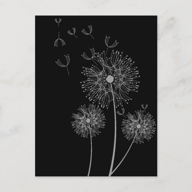 Postal Arte floral moderno y negro de Dandelion (Anverso)