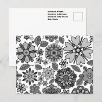Arte floral retro negro gris blanco patrón continu