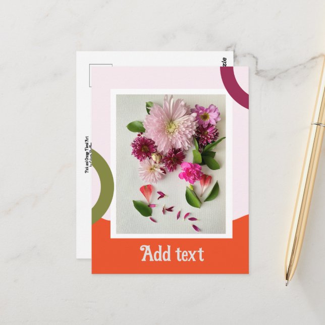 Postal Arte floral rosa y Naranja (Anverso/Reverso In Situ)
