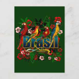 Postal Arte floral tropical de los pájaros de la selva