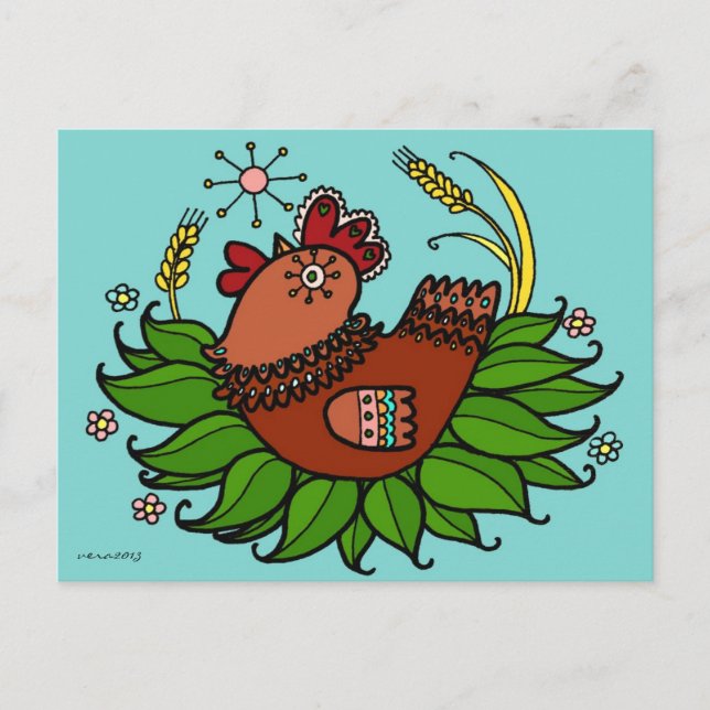 Postal Arte folclórico ucraniano de Hen (Anverso)