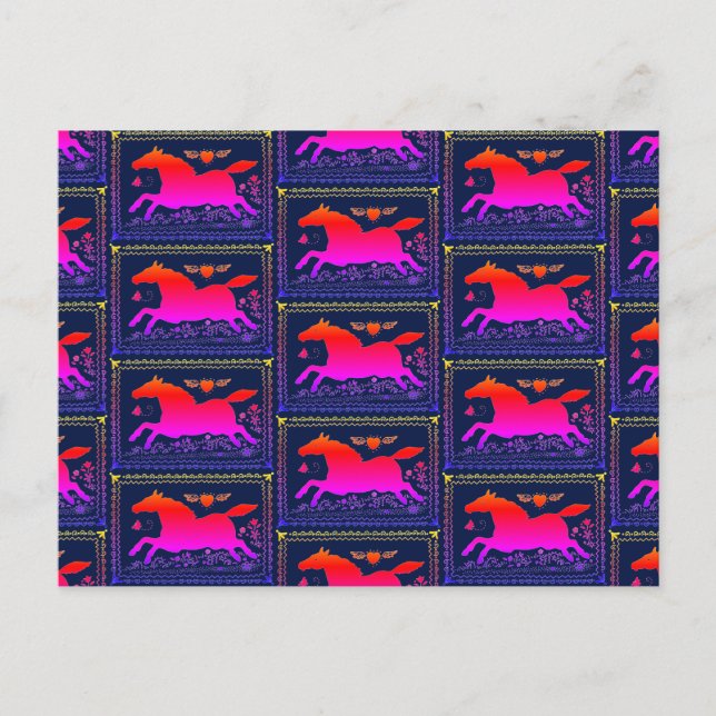 POSTAL ARTE FOLLAR PRIMITIVO HORSE EQUINE SILHOUETTE (Anverso)