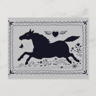 POSTAL ARTE FOLLAR PRIMITIVO HORSE EQUINE SILHOUETTE