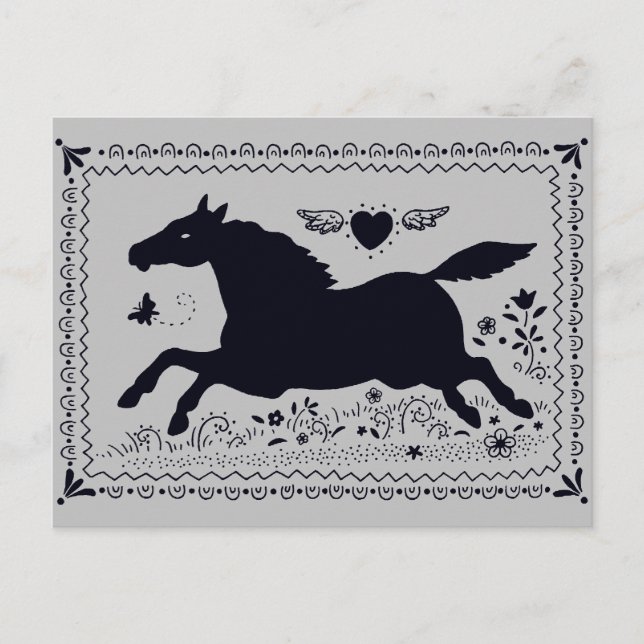POSTAL ARTE FOLLAR PRIMITIVO HORSE EQUINE SILHOUETTE (Anverso)
